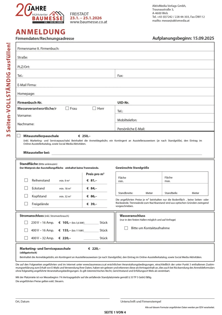 Mühlviertler Baaumesse Anmeldung 2026